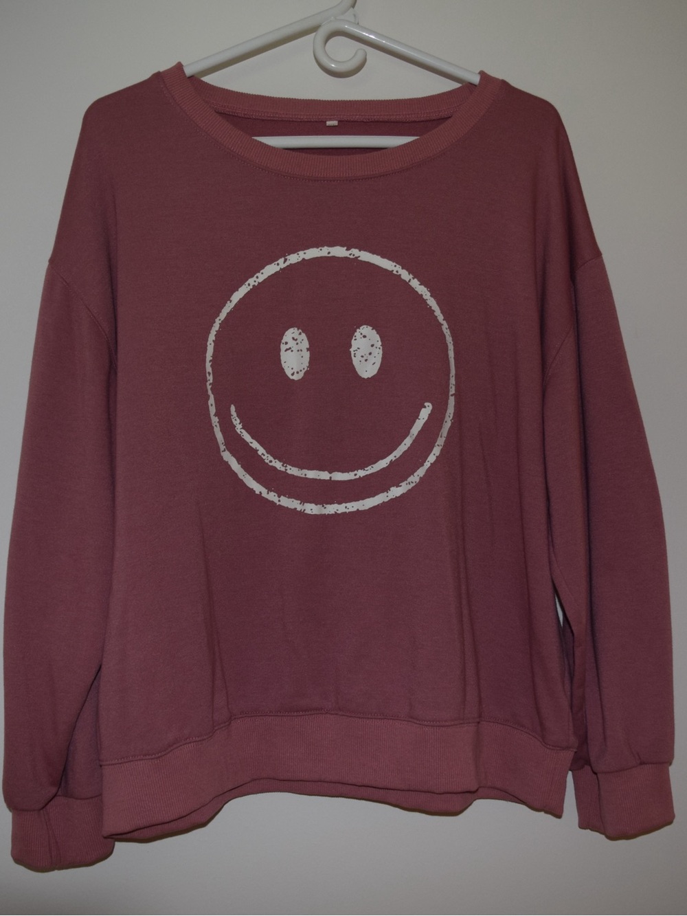 Relaxed Dusty Rose Smiley Pullover Sweatshirt